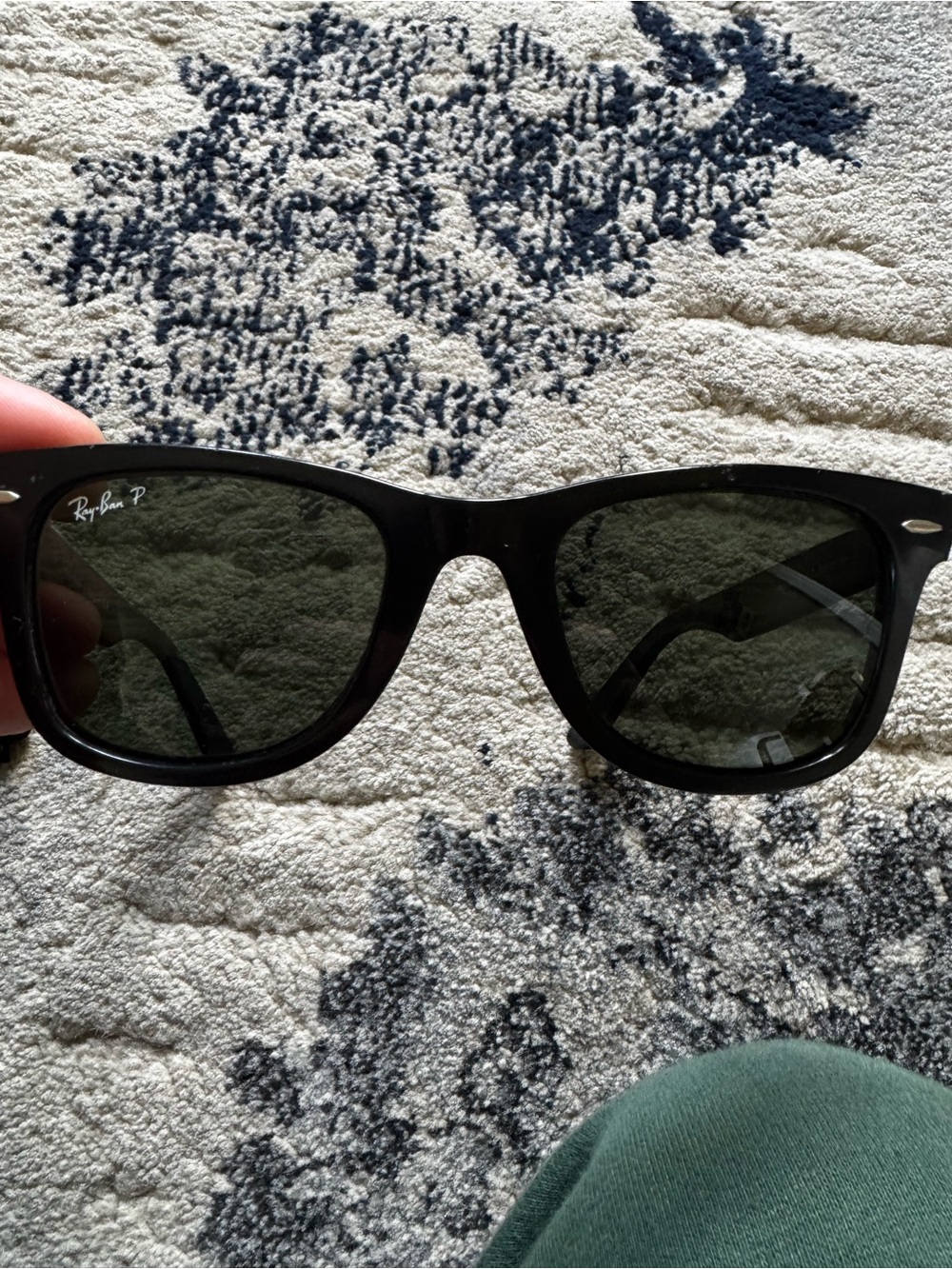 Ray-Ban Black Frame Sunglasses with Dark Green Lenses
